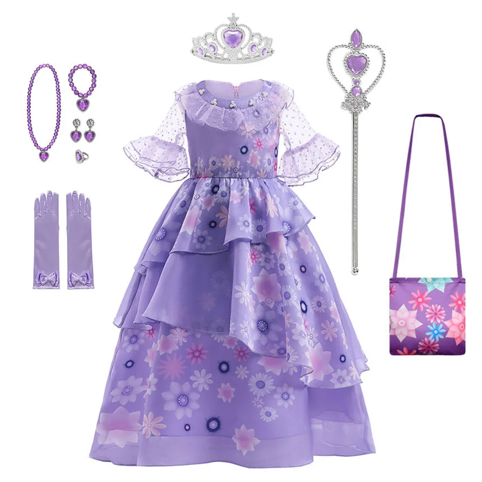 thumbnail image 1 of Disfraz de Encanto de Disney para niñas, vestido de princesa, traje de Cosplay Isabela Mirabel, Carnaval, Navidad, ropa de fiesta de cumpleaños, 1 of 5