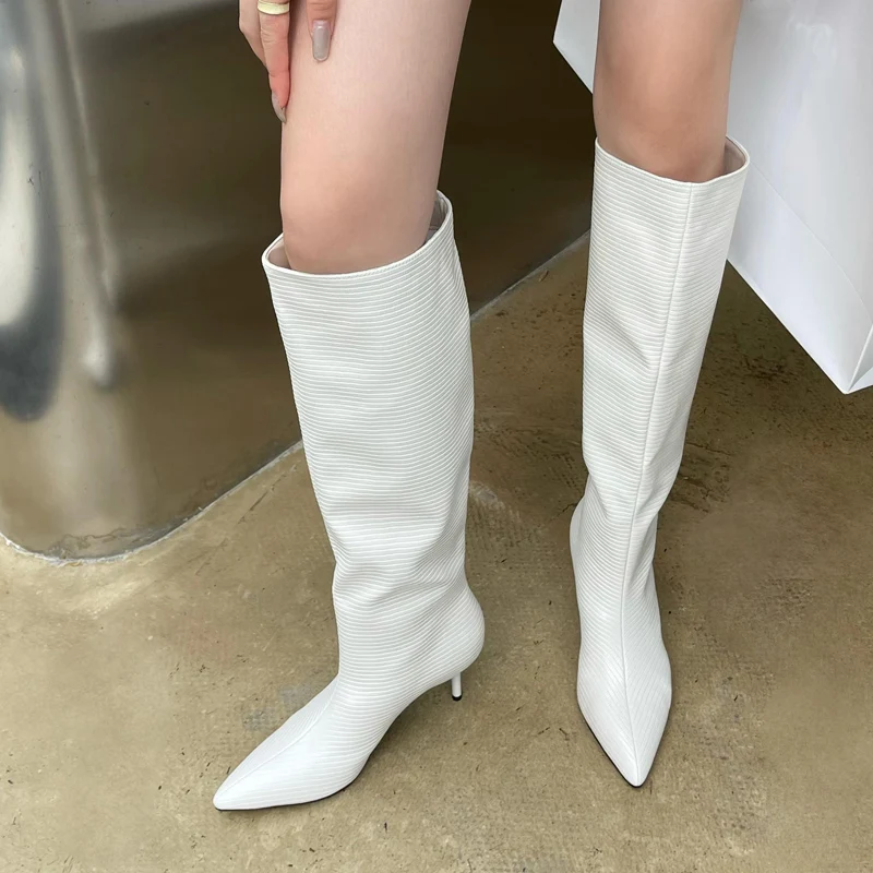 Women Knee Boots Eilyken Design Pointed Toe Women Knee-High Boots Designer Party Dress Street Long Booties Thin Low Heels Shoes
