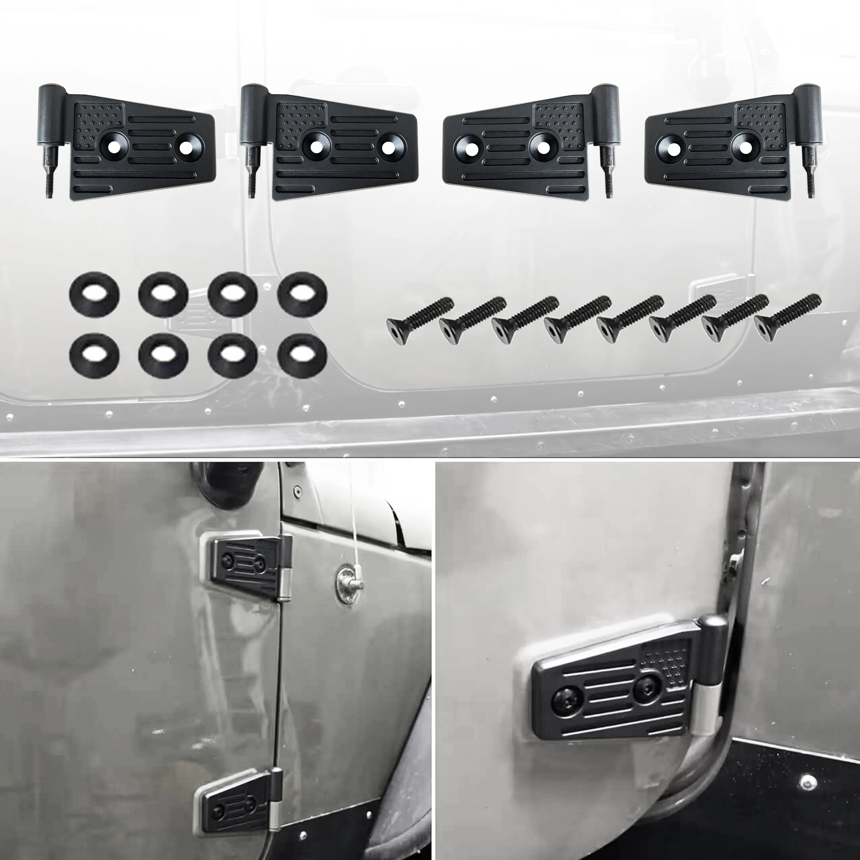 

4Pcs Door Hinge Kit Fits for Jeep Wrangler JK JKU 2007-2018 Sport Rubicon Sahara X Unlimited 2-Door Car Outside Replacing Hinges