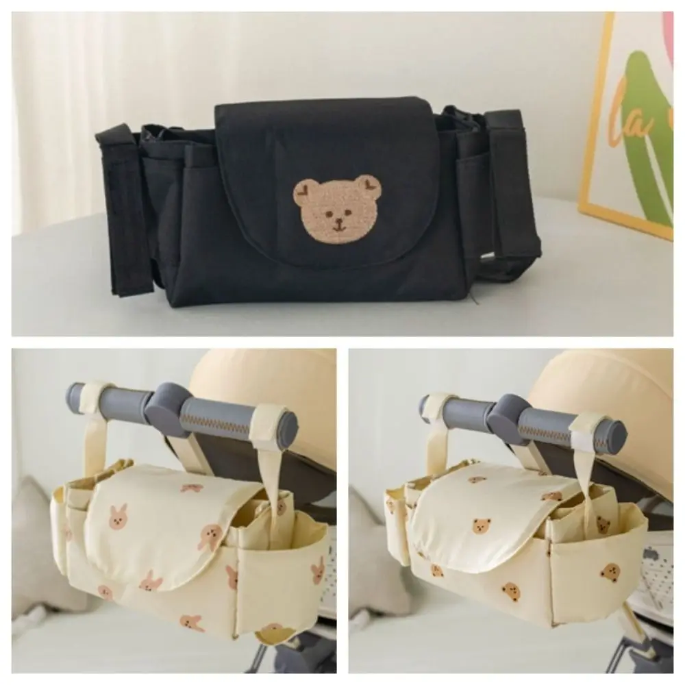 Cartoon Stroller Organizer Bag Bear Cloth Pram Storage Bag Diaper Bottle Large Capacity Stroller Hanging Bag Baby Stroller Pouch