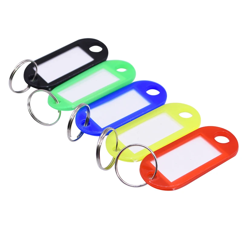 

50pcs Multicolor Plastic Key Tags ID Labels Baggage Luggage Name Token Hotel Number Classification Card Split Ring Keychain