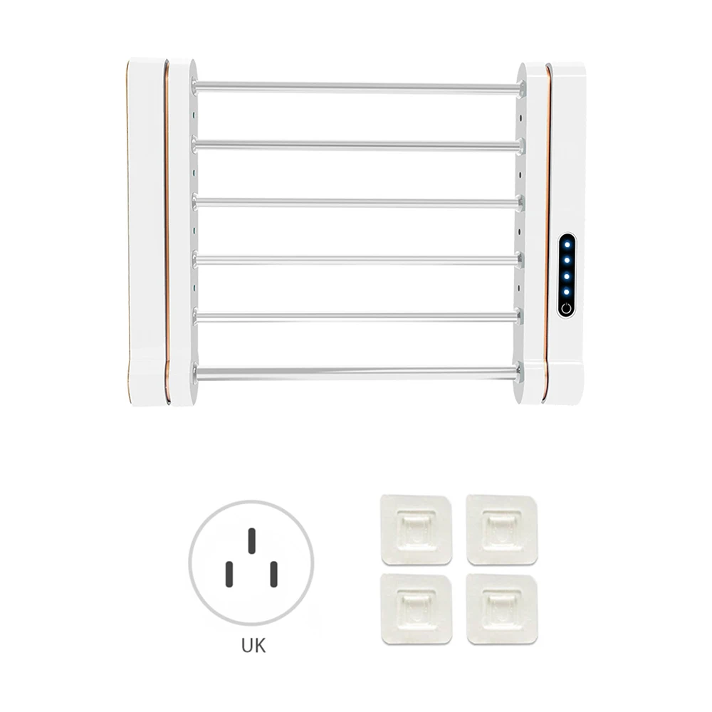 electric towel rack Electric Towel Warmer Rack 6 Bars Wall Mounted Heated Towel Rack with 8LED Purple Light 58W IPX1 Waterproof 90 Degrees Rotation