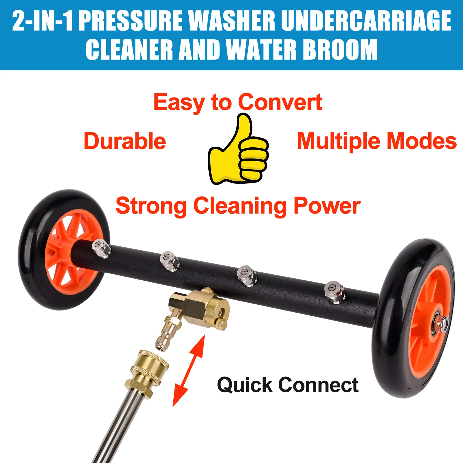 베어 포스 2-in-1 언더캐리지 압력 세척기 어태치먼트, 38cm/15인치 압력 세척기 워터 브룸, 3개 연장 봉, 세척 미트