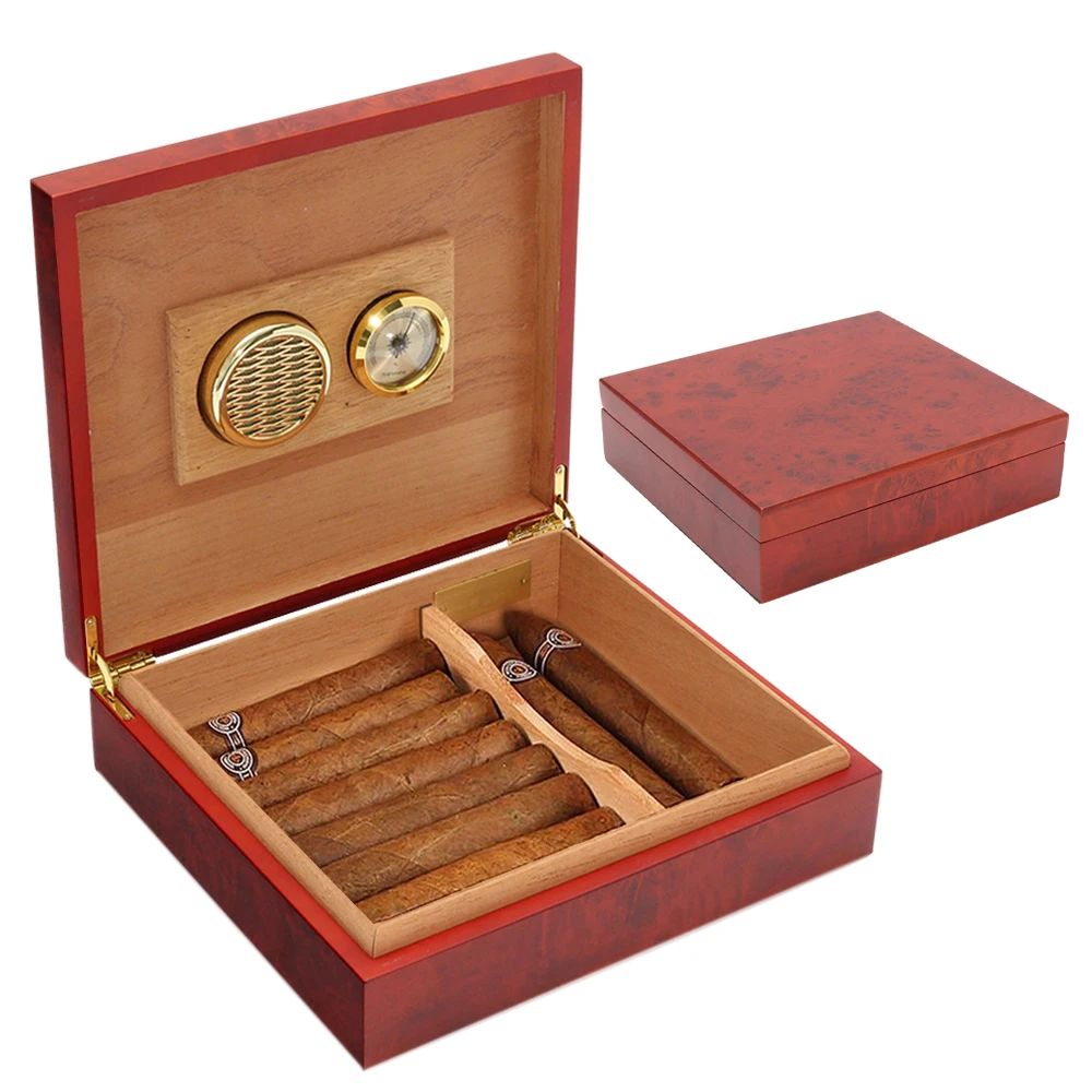 20 Count Cigar Humidor Box Brown Cedar Wood Lined Portable