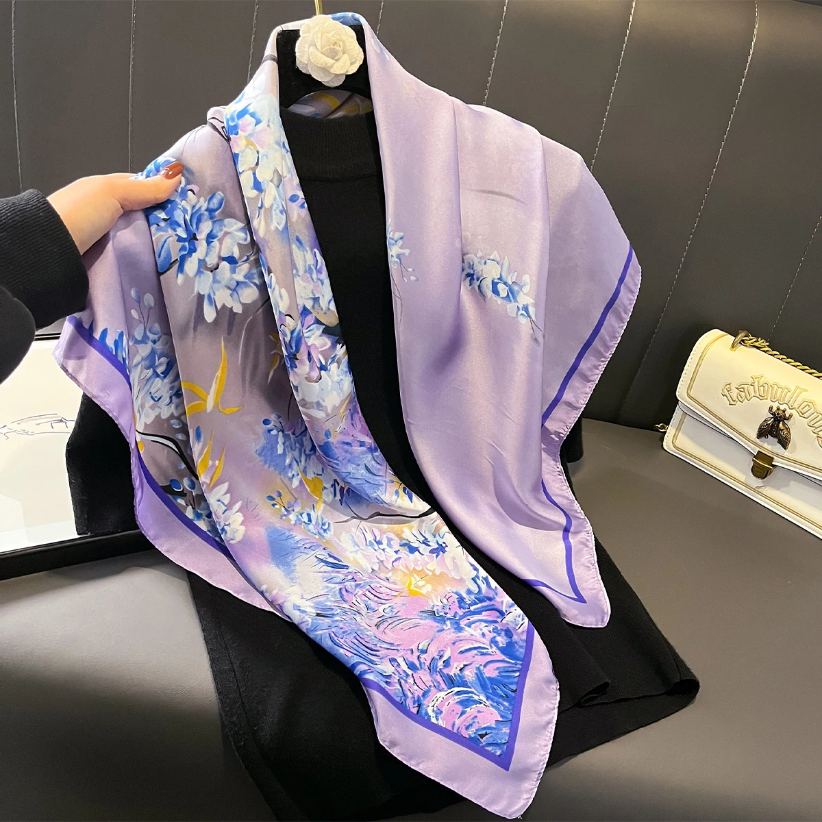 Luxury Brand Silk Scarf for Women Hijab Bandana Fashion 90*90cm Square Scarves Handkerchief Design Shawl Wraps Echarpe Foulard