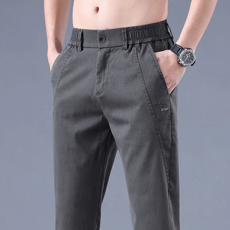 Summer New Thin Breathable Versatile Casual Pants Men's Solid Button Zipper Pockets Patchwork Fashion Korean Straight Trousers