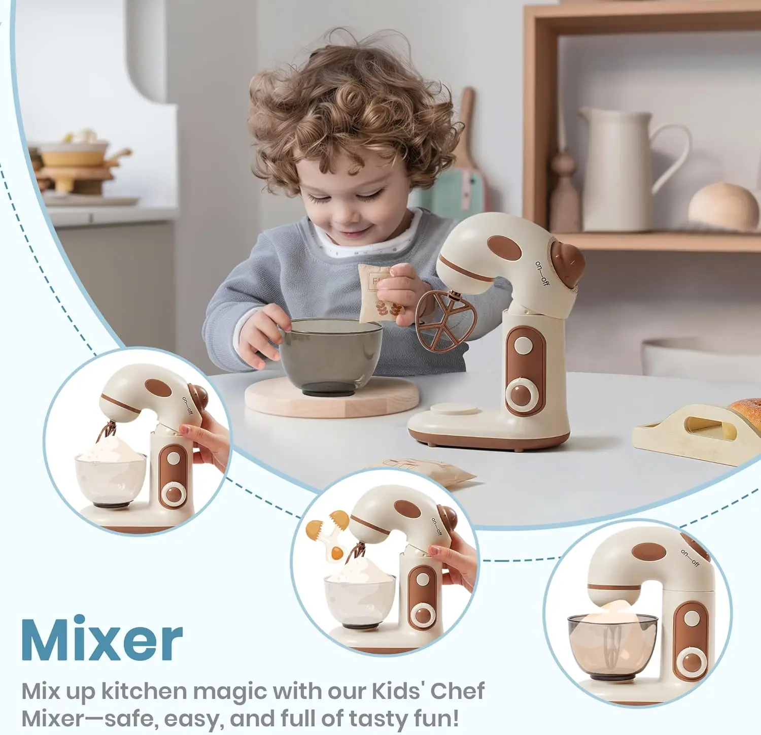 Robotime Robud Kids Toy Kitchen Set Wooden Play Kitchen Appliances with Toaster Mixer Blender kitchen Playset for kids 4-Set