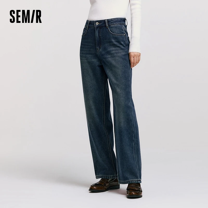Semir Jeans Women Straight-Leg Trendy Autumn Fashion Frayed Edge Turn-Up Long Legs-Enhancing Nine-Point Trousers
