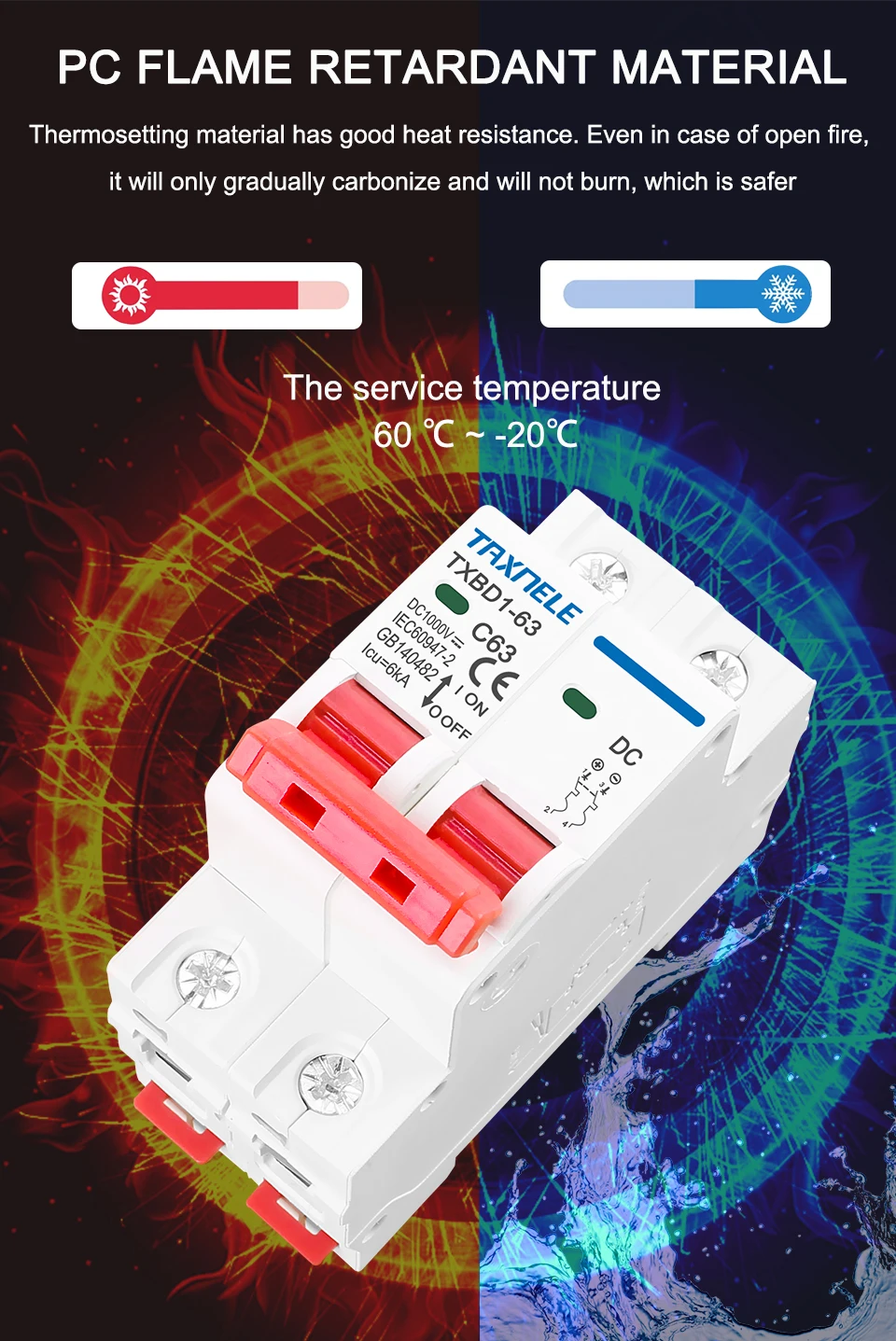 Description Picture 6 of item2P DC 1000V Solar Mini Circuit Breaker Battery Switch 6A 10A 16A 20A 25A 32A 40A 50A 63A DC MCB for Photovoltaic PV System