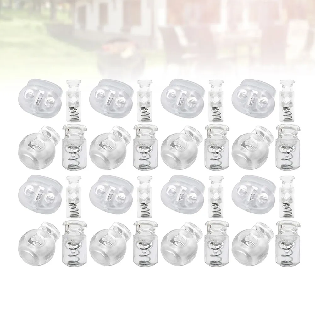 200Pcs 투명 플라스틱 스프링 장착 코드 잠금 장치 의류 배낭 하이킹 생존용 라운드 토글 로프 버클