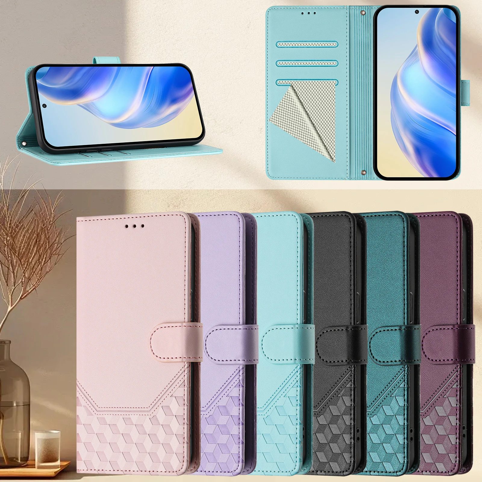 Premium 3D Leather Wallet Phone Case with Card Slots and Stand Functionality