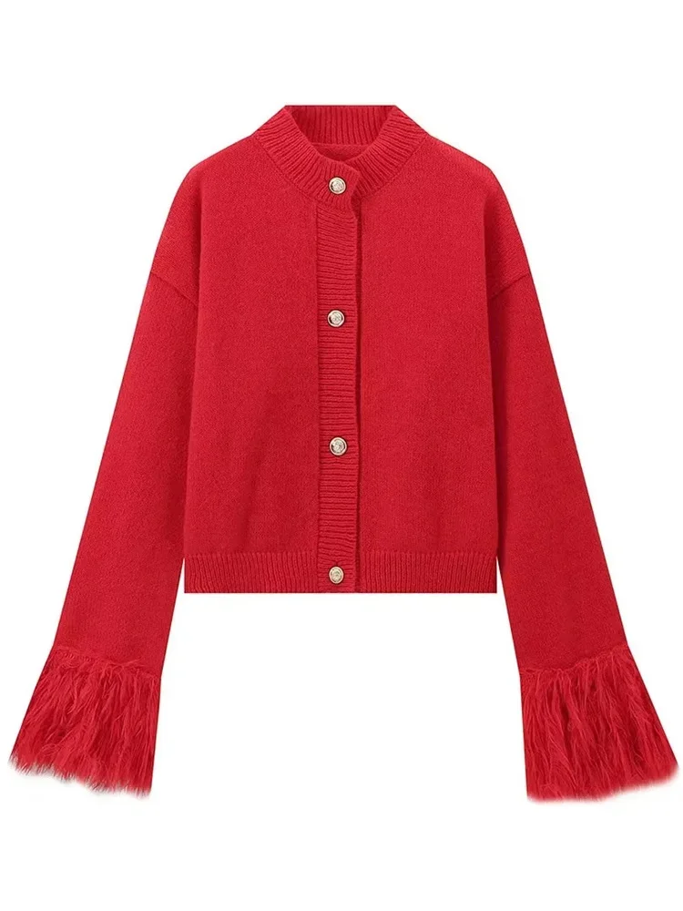 Fashion Patchwork Cardigan Sweater Women's Long Sleeve High Waist Slim Fluffy Y2k Clothes Outwear Female Knitwear Coat New