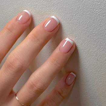 24 unghie corte minimaliste francesi con 1 lima e 1 gel gelatina
