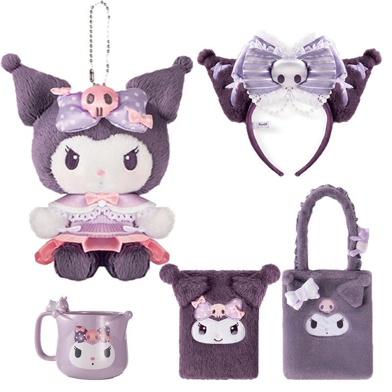

14cm Kuromi Plush Stuffed Toy Anime Girl Kawaii Cartoon Ceramics Cup Headband Messenger Bag Journal Cute Children Holiday Gift
