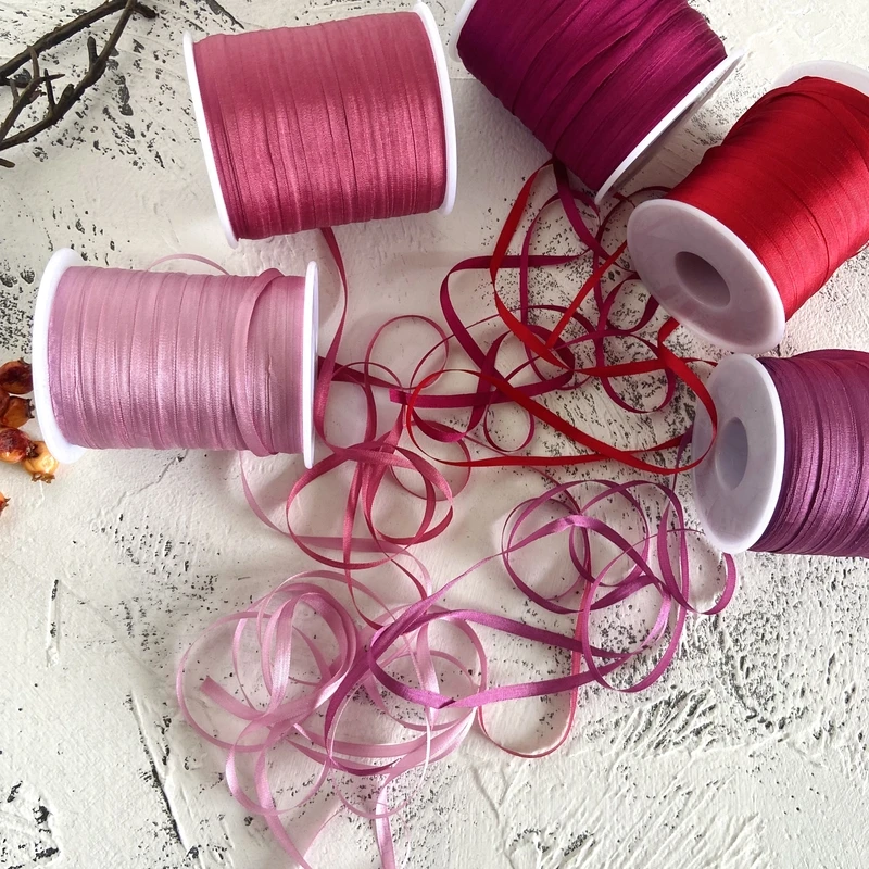 New 4mm 50m Silk Ribbon For Embroidery Silk Ribbon Set Ribbons