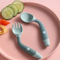 Baby Children Spoon Fork Set Soft Bendable Silicone Scoop Fork Kit Tableware Toddler Training Feeding Cutlery Utensil 2
