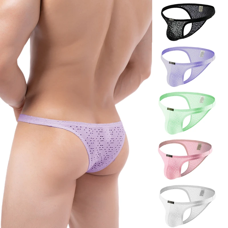 Men's Ice Silk Thongs - See Through Bikini Underwear With T-Back Design, Low-Rise Backless Briefs 3-7 Pack