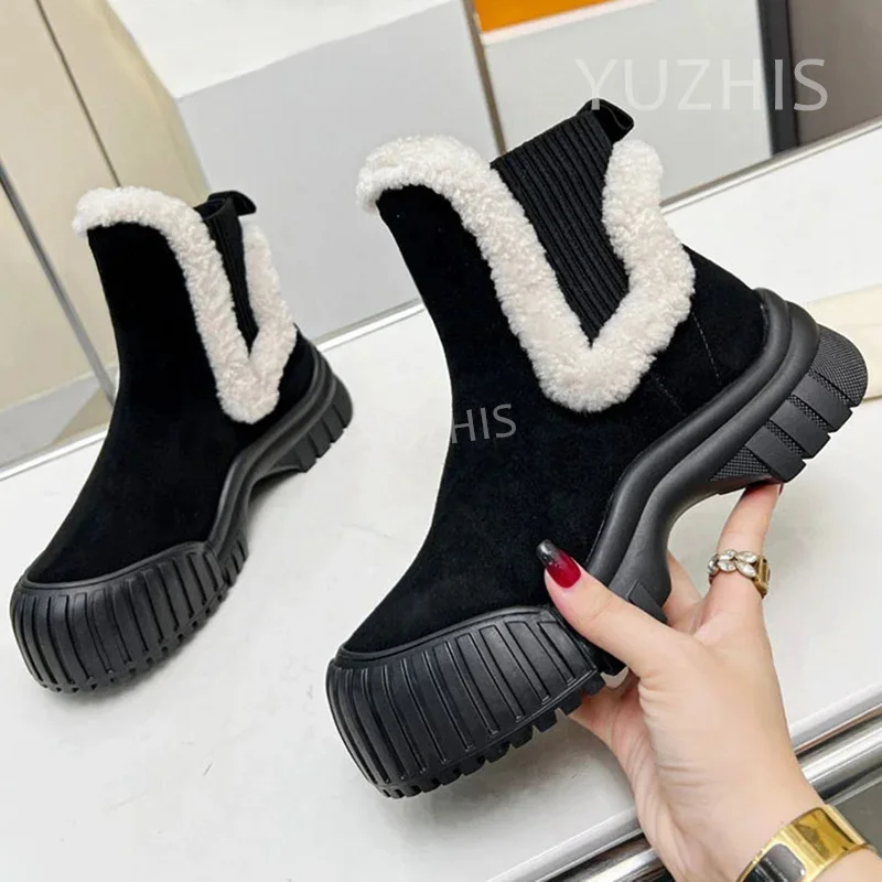 

Genuine Leather High Quality Chelsea Boots Winter Boots Women Female Autumn Fashion Platform Booties Slip On Ankle Boots Women