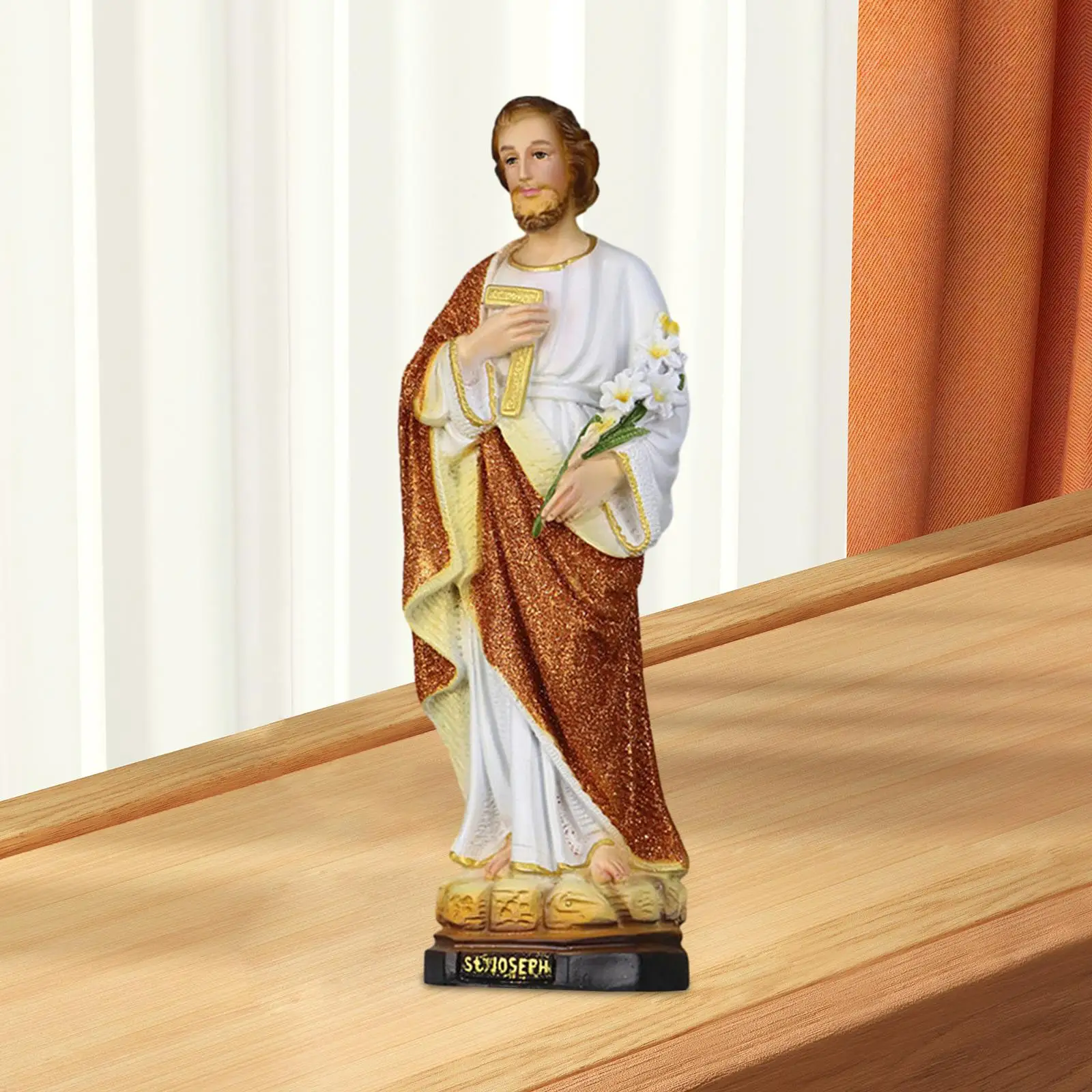 Saint Joseph Figures Tabletop Display 30cm Hand Painted Catholic Statue for Home Office Shelf Livingroom Fireplace Holiday Decor