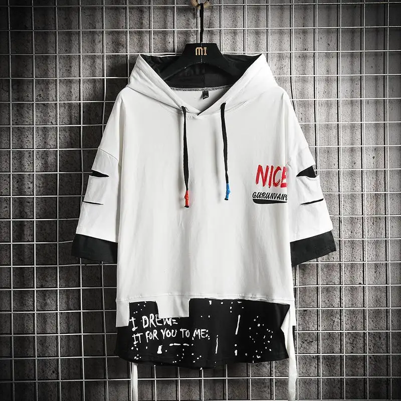 

Summer 2022 Short White Black Hoodie Sweatshirt Mens Hip Hop Punk Pullover Streetwear Casual Fashion Clothes