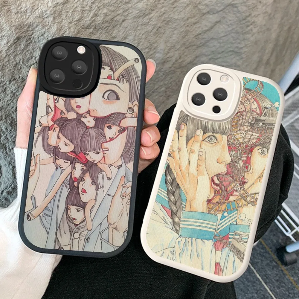 

shintaro kago Horror cartoons Phone Case Hard Leather For iPhone 14 13 12 Mini 11 14 Pro Max Xs X Xr 7 8 Plus Fundas