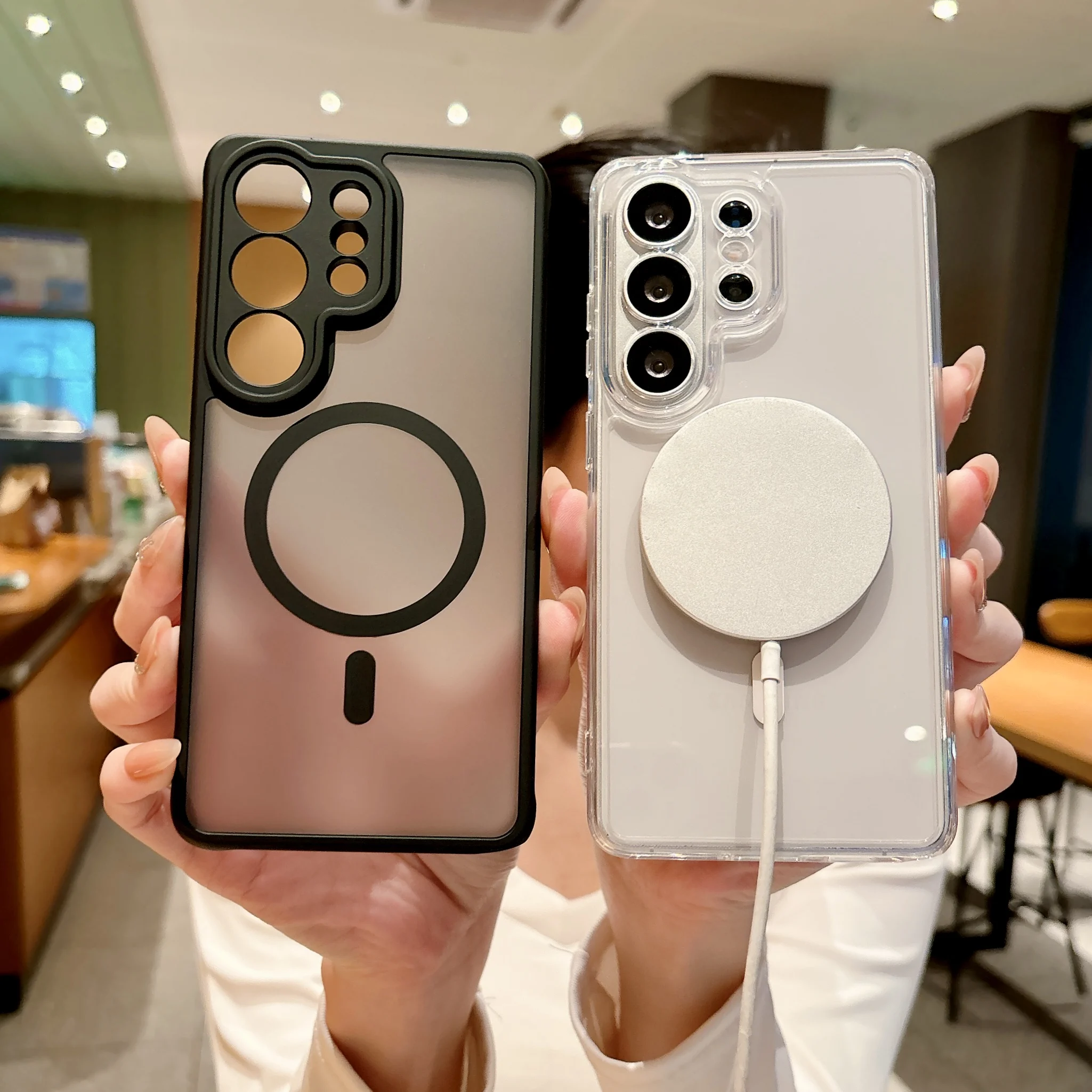 Magnetic Armor Matte Frosted Clear Shockproof Phone Case
