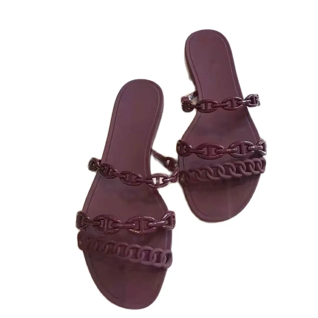 New Styles Slippers Ladies Sandals Rubber Jelly Summer Fashion Bench Flat Girls Flip Flops Purple Women Shoes Size 35-41