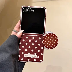 Korean Cute Polka Dot Magnetic Phone Case with Magsafe Stand and Chain for Motorola Razr 60 (With holder Red)