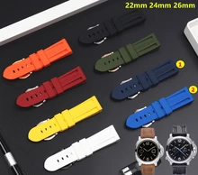 

22mm 24mm 26mm Black Blue Red Orange white army green watch band Silicone Rubber Watchband fit For Panerai Strap needle buckle