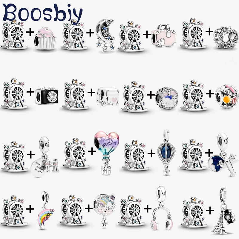 

2Pcs/lot Ferris Wheel & Hot Air Balloon Charms Beads Pendant Fits Brand Bracelets & Necklaces DIY Jewelry Gift For Women