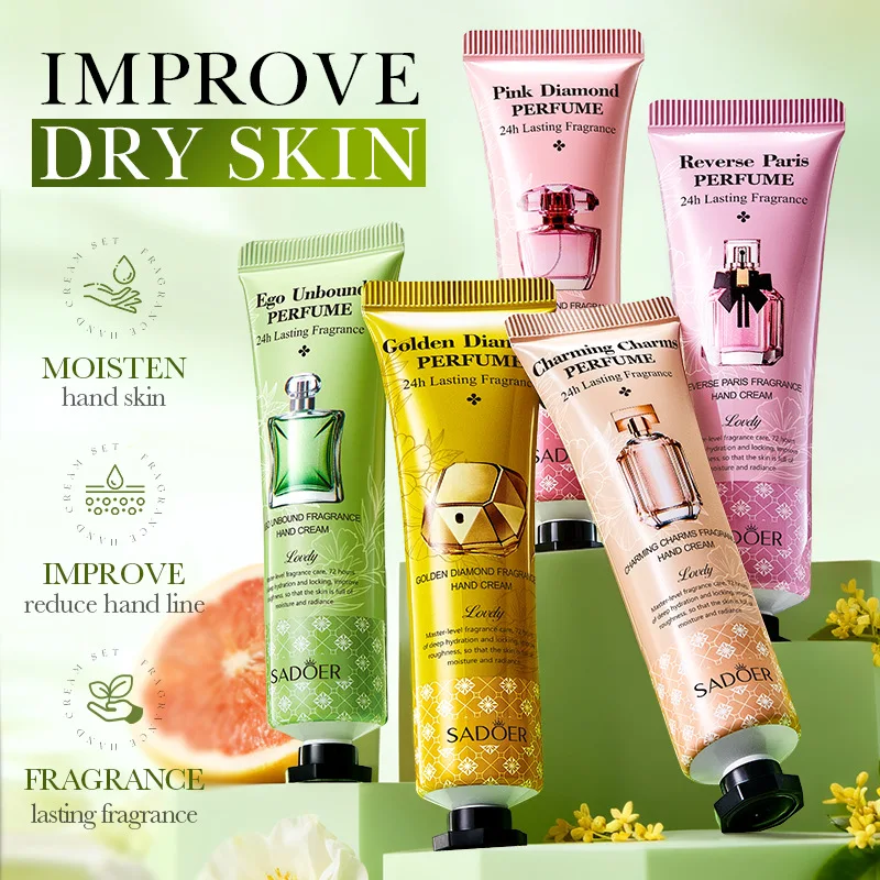 5pcs/Kit SADOER Perfume Hand Cream Sets Hands Whitening Moisturizing Anti Wrinkles Anti-Aging Hand Skin Care Products