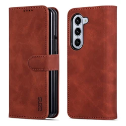 Luxurious Leather Flip Wallet Phone Case with Kickstand and Card Pockets - Anti - Fall Protection - Galaxy Z Fold4 (Brown)