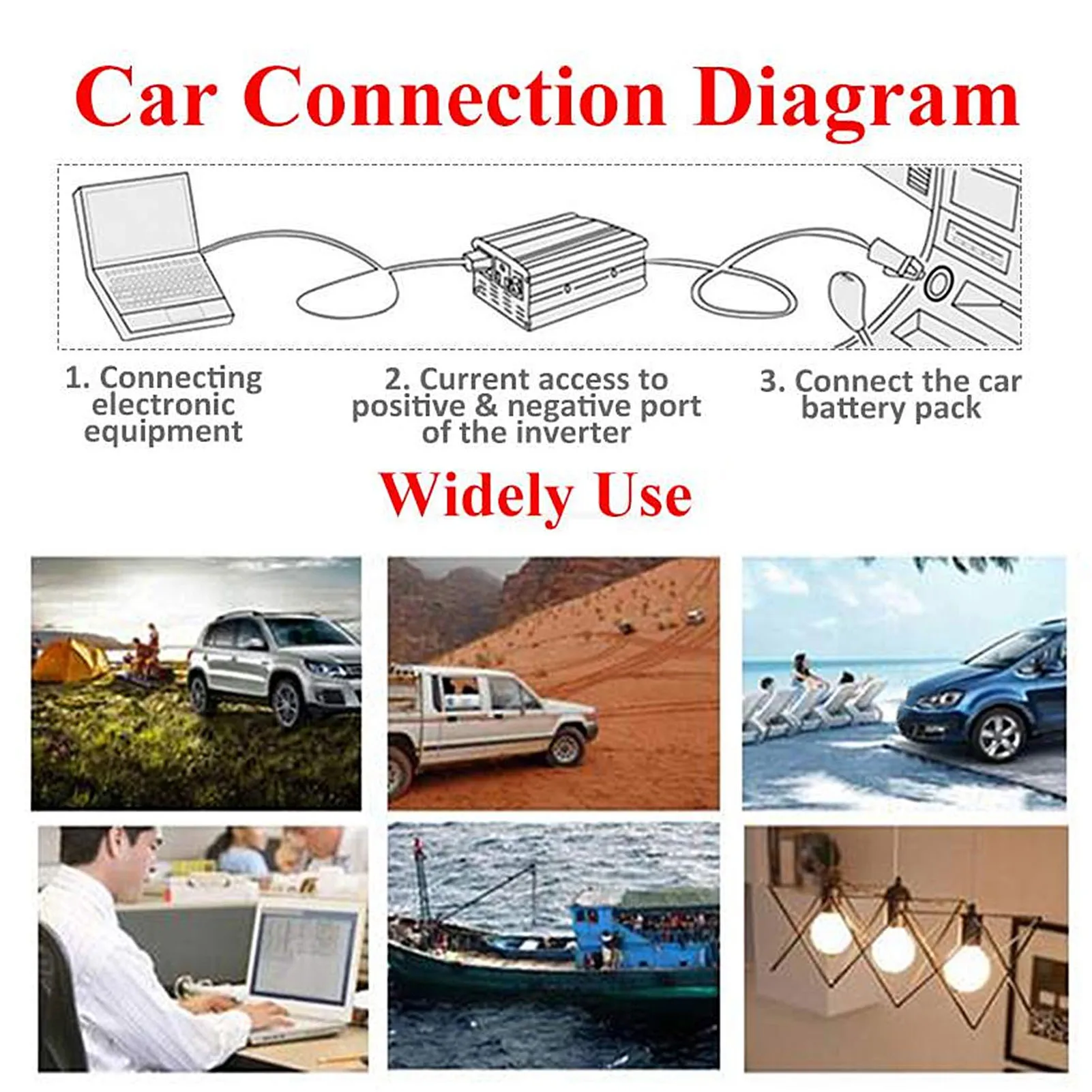 3000w 자동차 인버터(LED 컬러 주변 조명 포함) 2 USB 2 타입 C 충전 차량용 전력 변환기 US 플러그 12V/24V-110V