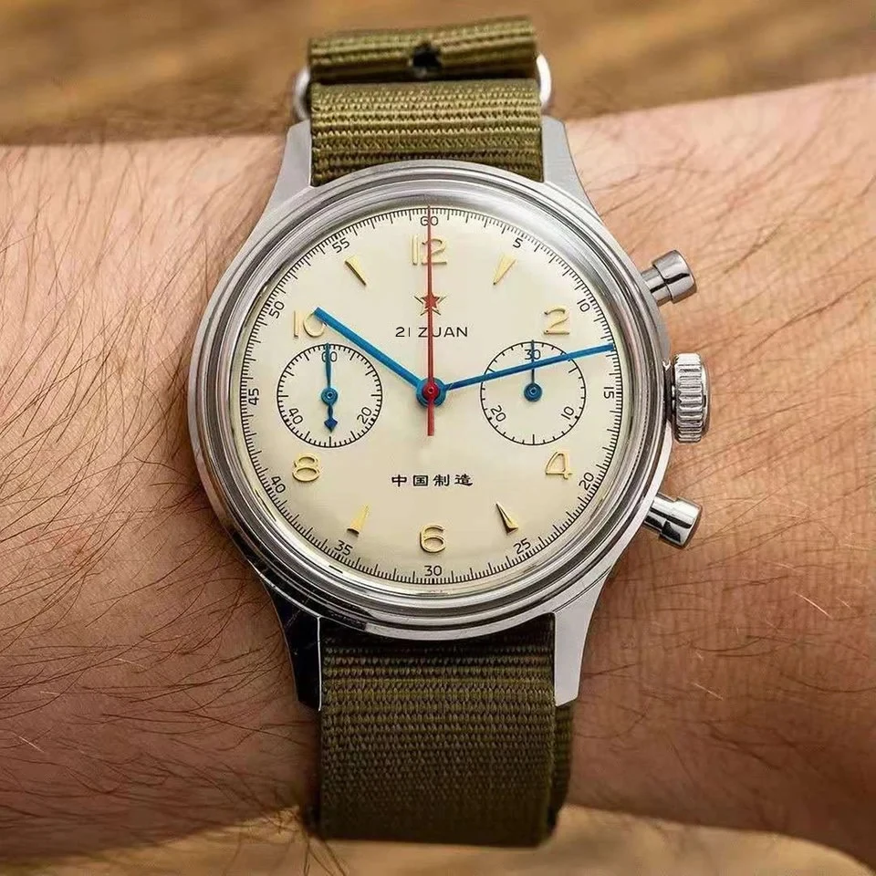 RED STAR 38mm Men's 1963 Chronograph Mechanical Watch Pilot with Seagull Movement ST1901 Air Force Aviation Sapphire Goose 40mm 6