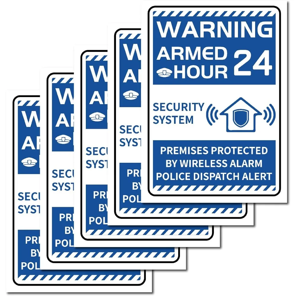 Warning Alarm Sign Stickers 5Pcs 10 × 7In Waterproof Warning Label ...