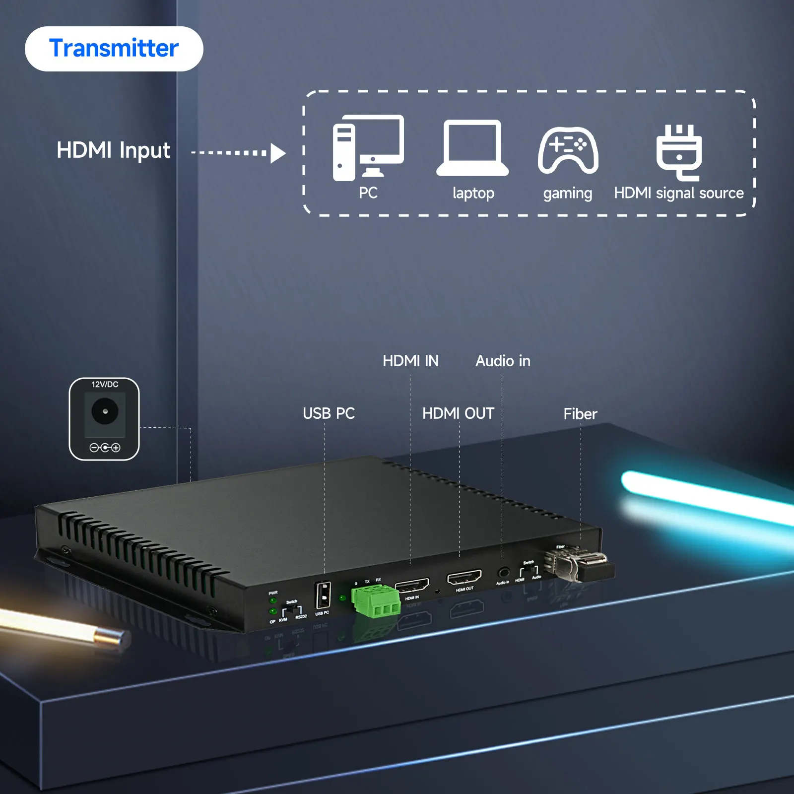 4K60 Uncompressed HDMI to Fiber Optic Converter 10KM HDMI KVM Optical Fiber Extender over LC Optic