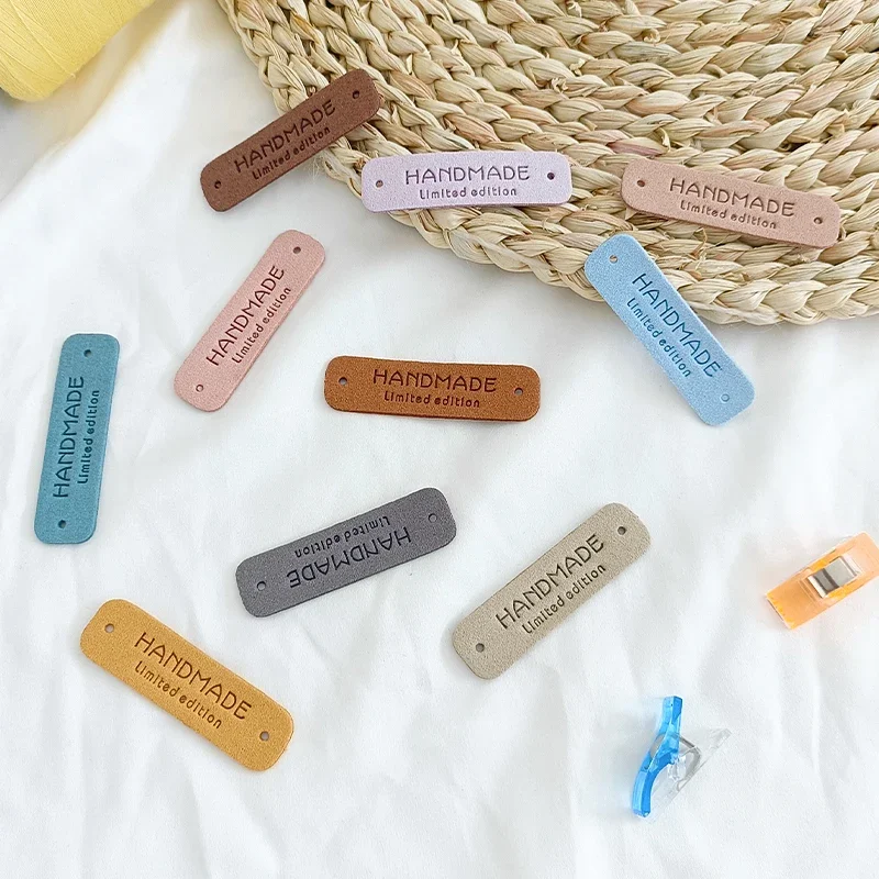 25/50pcs leather labels Small Handmade Leather Clothing Labels Gift Hat Sewing Leather Tags Hand Made Skin DIY Decorative Tags