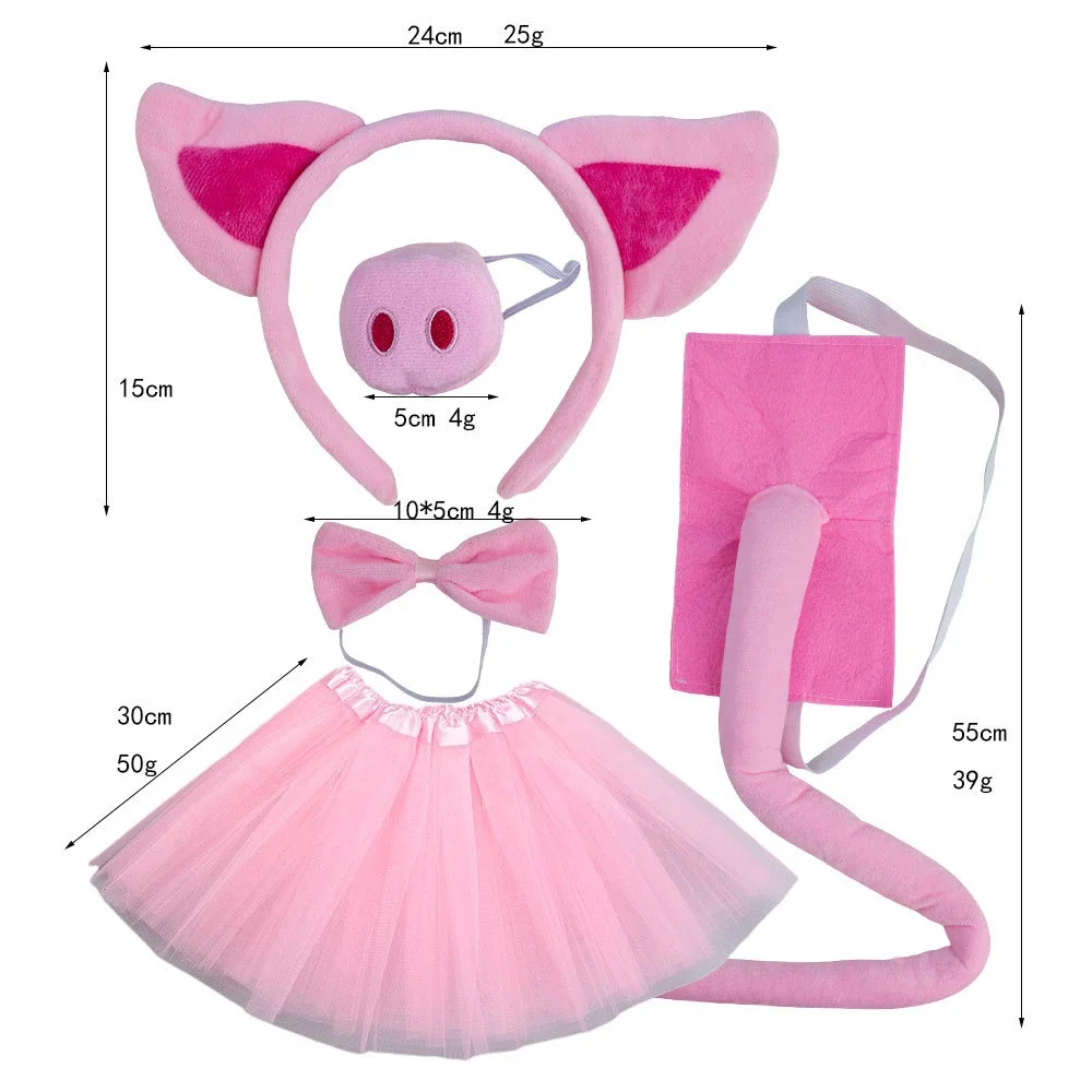 

Princess Kids Girls Pink Pig Costume Set Ears Nose Tail Bow Tie Tutu Skirt Animal Fancy Costume Kit Accessories