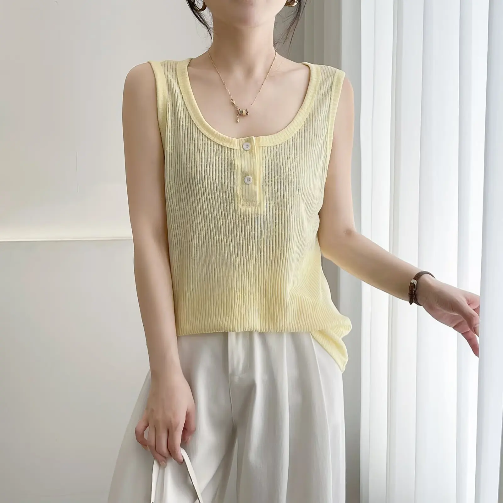 New Plus Size Tank Top Casual Summer U-neck Knitted Vest 100KG With Sleeveless For Women 971