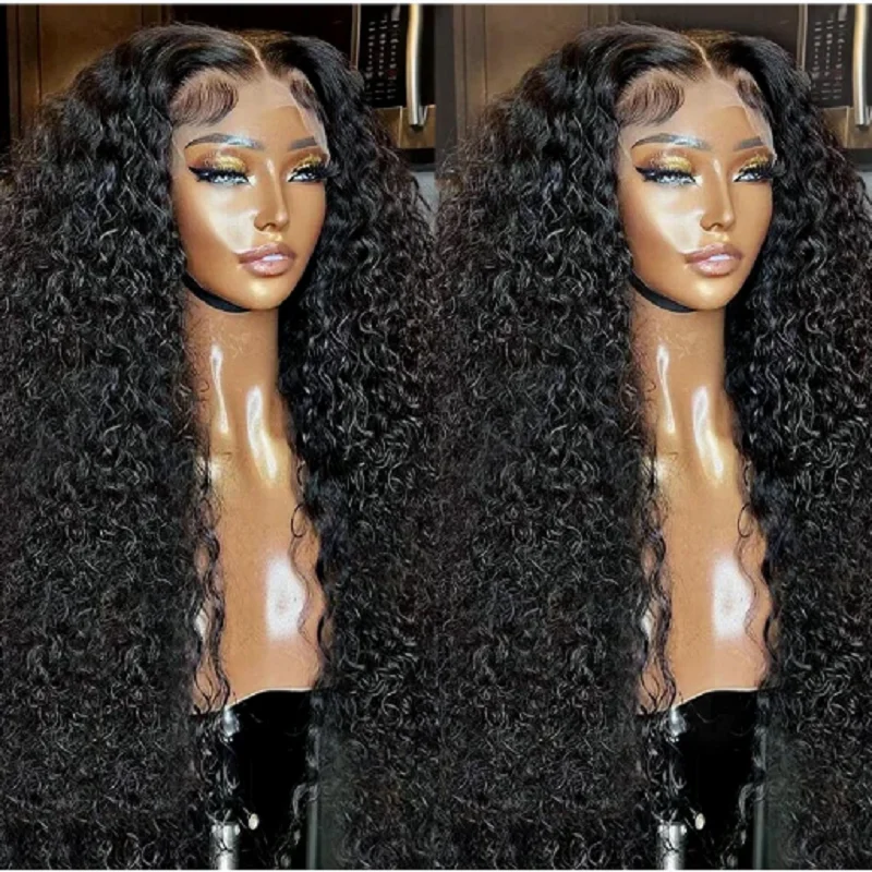 

Long 26 Inches 180%Density Natural Black Kinky Curly Lace Front Wig With BabyHair Heat Temperature Daily Cosplay Preplucked Wig