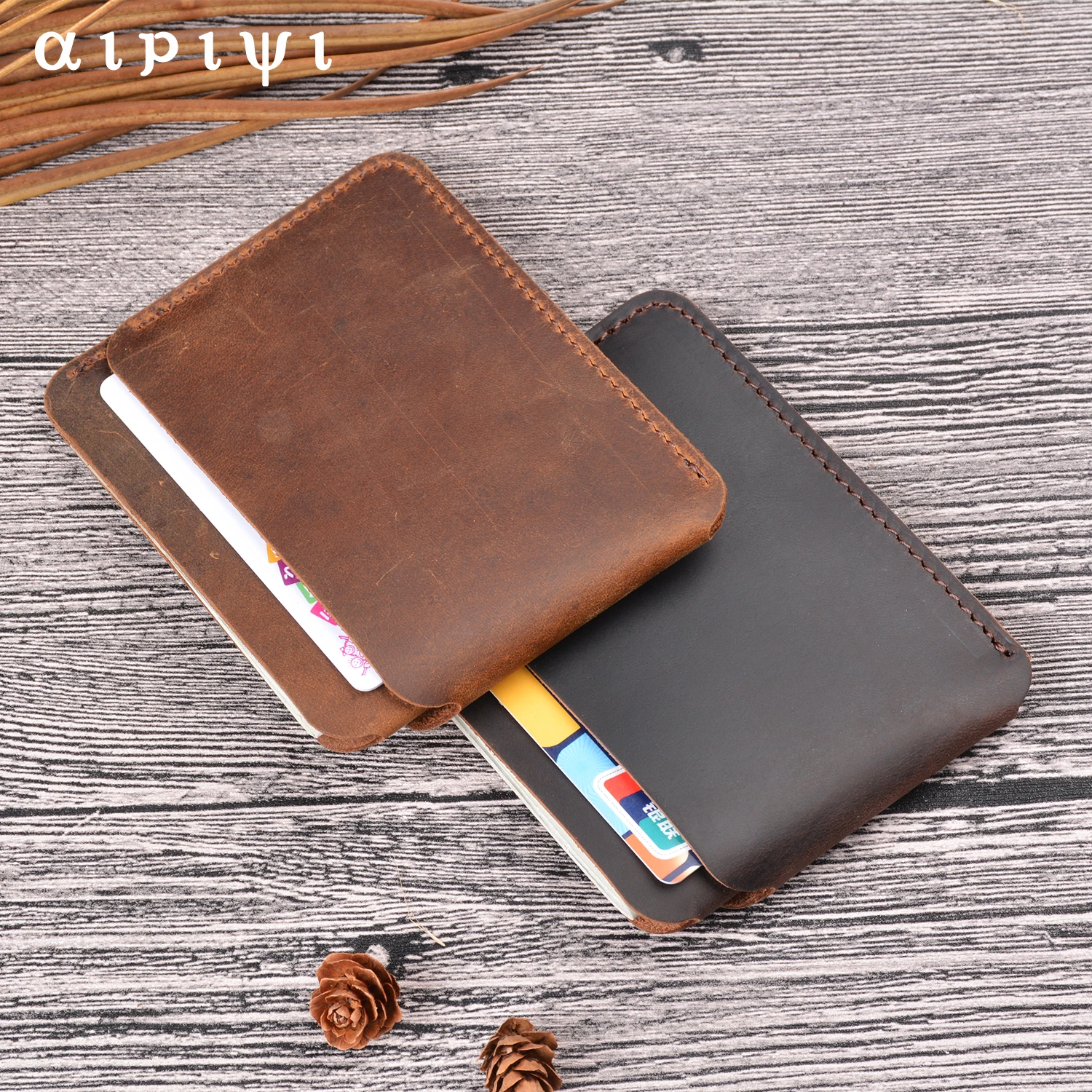 Vintage Handcrafted Top-Grain Leather Slim Wallet-Unisex Mini Card Holder & Coin Purse, Original Ultra-Thin Design for IDs, Ke