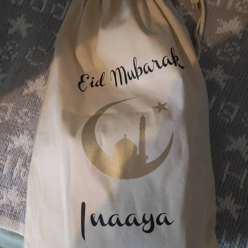 

Индивидуальные подарочные пакеты Eid-Eid Mubarak-Рамадан Сумочка для сувениров, Eid al Fitr приблизительная церемония, Eid al Fitr Подарочная сумка для ванны, дизайн имени