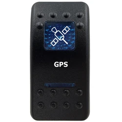 Marine Grade Waterproof Rocker Switch with Blue LED Light Bar, 12V, ON/OFF Options (GPS)