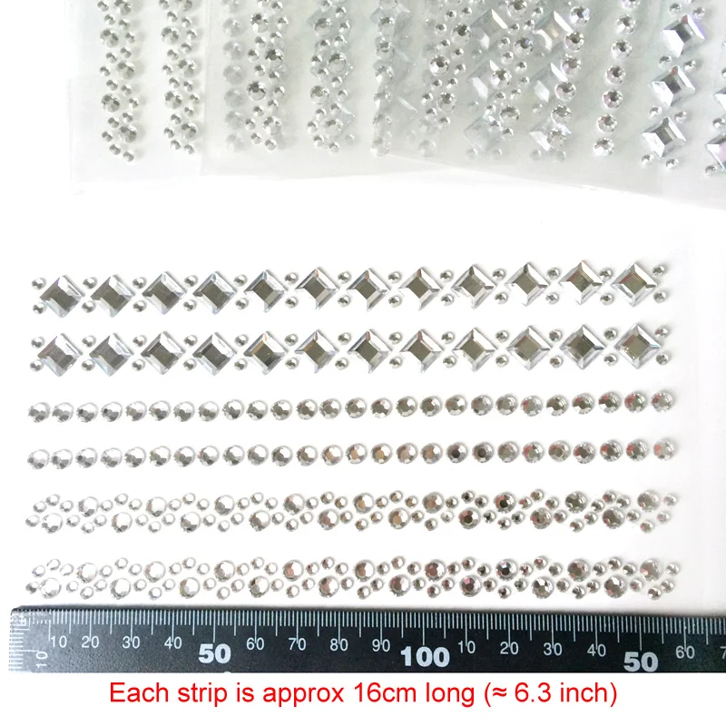 3 strips Stick on Teardrop Strips Self-Adhesive Gems