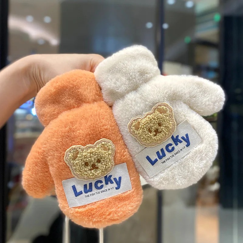 Warm Plush Thick Baby Gloves Winter Plus Coral Fleece Full Finger Gloves Warm Cartoon for Boys Girls 2-8Y winter gloves baby mittens