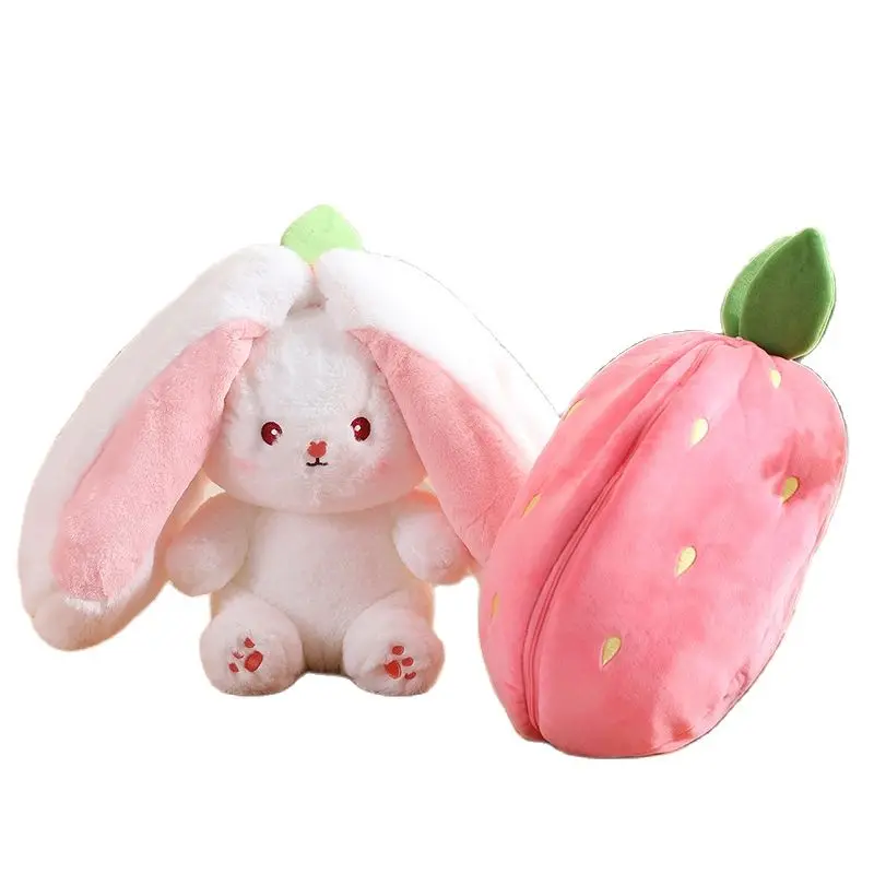 

Funny Strawberry Carrot Rabbit Plush Toy Stuffed Creative Bag into Fruit Transform Baby Cuddly Bunny Plushie Doll For Kids