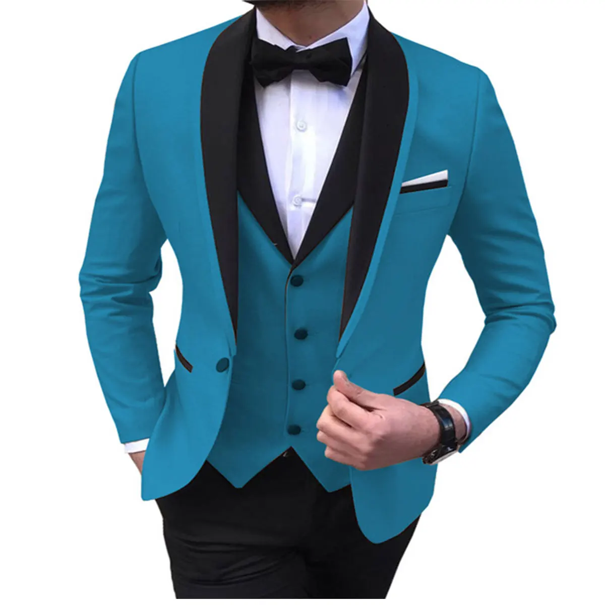 Abito da uomo 2 pezzi slim fit con un bottone a punta risvolto Business Suit matrimonio sposo, rosa, 48