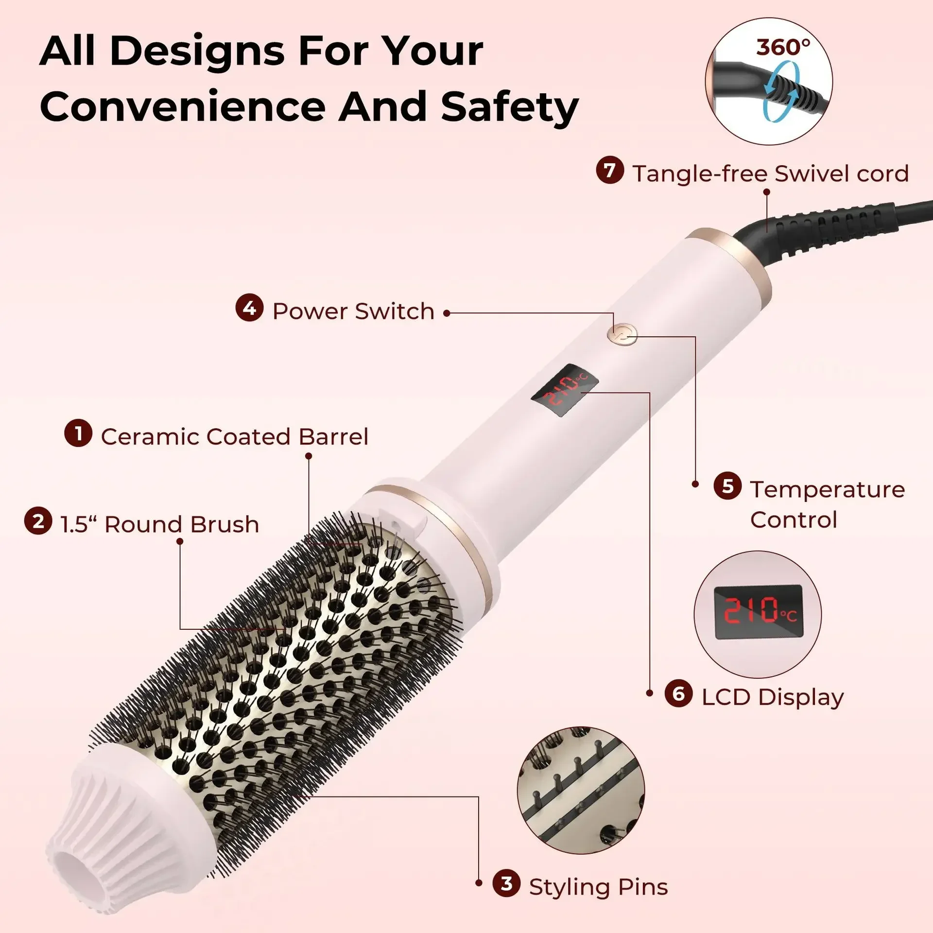 Hair curler 1.5 Inch ceramic thermal brush electric comb