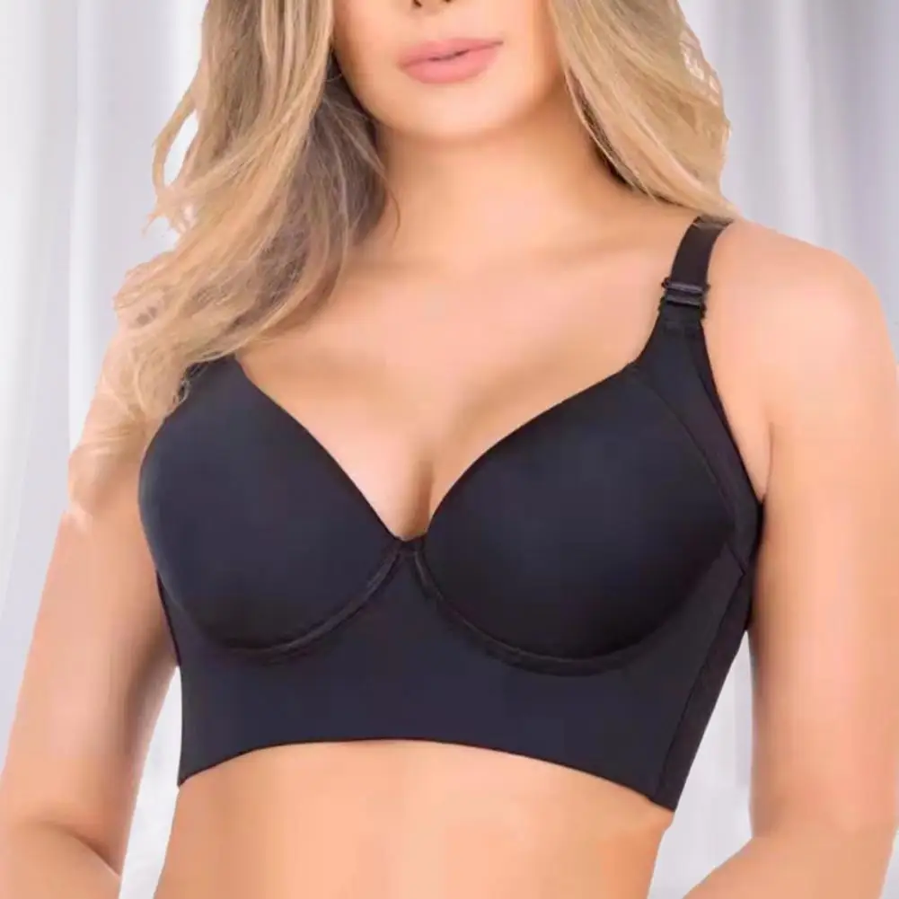 Lady Bra Solid Color Padded Correct Your Posture Uplift Bra Widened