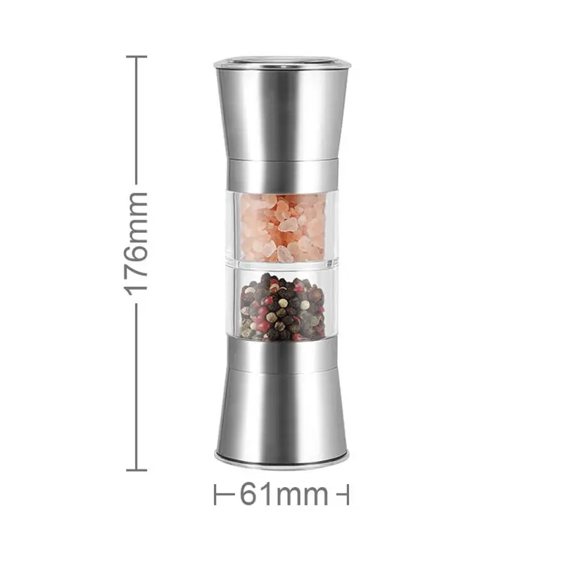 2 In 1 Double Head Stainless Steel Pepper Grinder Manual Salt and Pepper Mill Sea Salt Spice Shaker Grinder Kitchen Cooking Tool